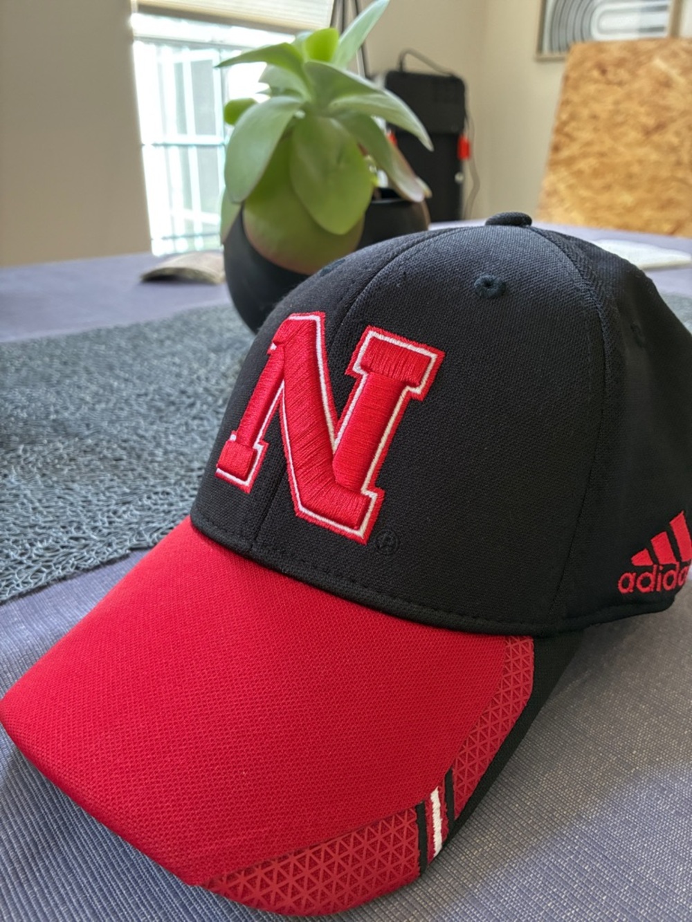adidas Black and Red Baseball Cap with Embroidered N Logo